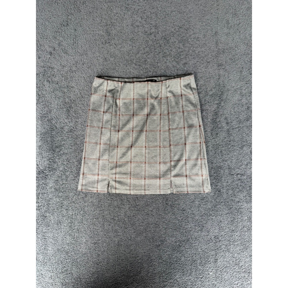 Hesperus Brown Glen Plaid Mini Skirt High Waisted Front Slits MHS6634-BRN2 L